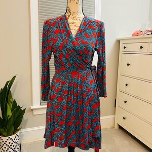 Southern Rock Vibrant Red and Blue Long Sleeve Dress